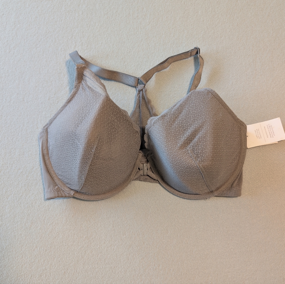 Auden Women's Lightly Lined Demi Coverage Racerback Bra 38DD Gray Front Closure